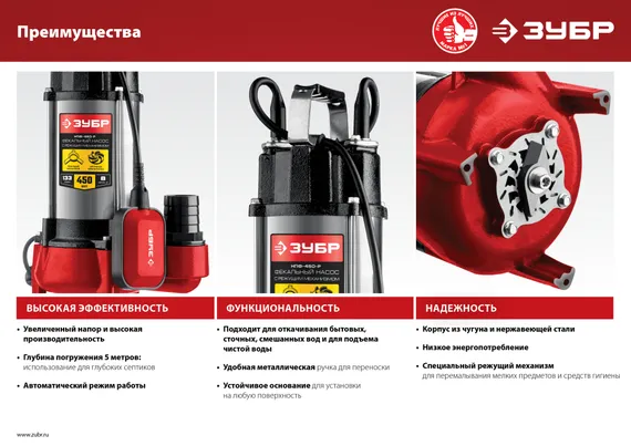 ЗУБР 450 Вт, фекальный насос с режущим механизмом (НПФ-450-Р)