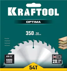 KRAFTOOL Optima, 350 х 30 мм, 54Т, пильный диск по дереву (36951-350-30)