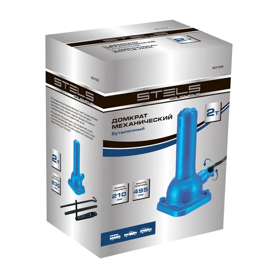 Домкрат механический бутылочный, 2 т, h подъема 210-495 мм, домкрат, ручка Stels