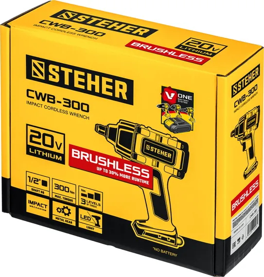 Бесщеточный гайковерт, STEHER V1, 20 В, 300 Н·м, без АКБ, (CWB-300)