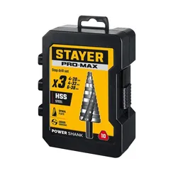 STAYER Pro-Max 3 шт, 4-38мм, винтовая спираль, набор сверл ступенчатых (29661-4-38-H3)
