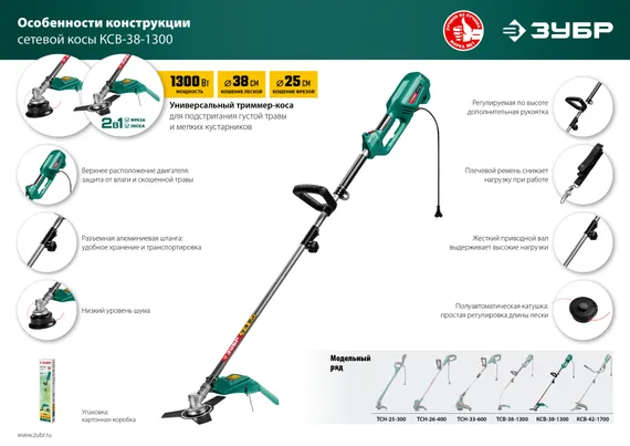 Сетевой триммер ЗУБР 1300 Вт, ш/с 38 см, (КСВ-38-1300)