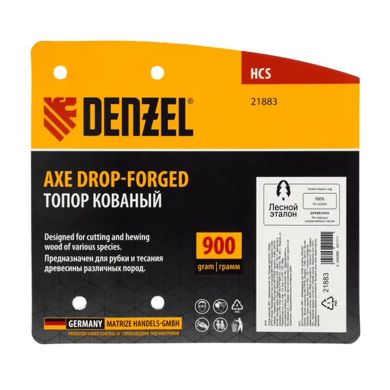 Топор кованый, 900 г, американский тип, буковая рукоятка, 430мм, EFP Denzel