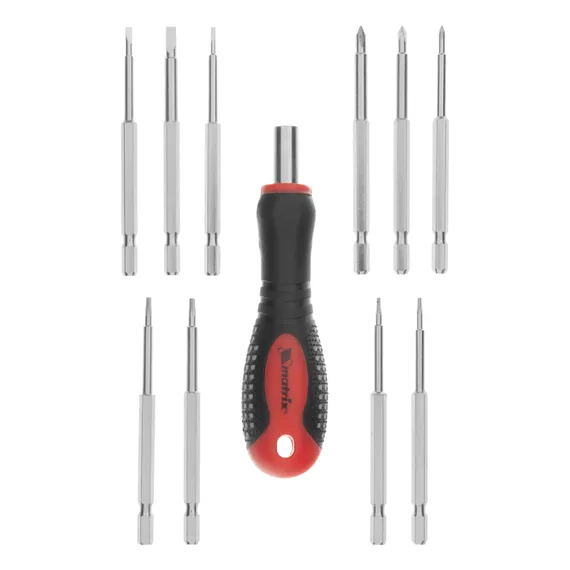Отвертка для точных работ Fusion с насадками, 11 предметов, в пластиковом пенале, трехкомпонентная рукоятка Matrix