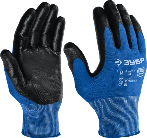 ЗУБР МЕХАНИК, M (8), перчатки с нитриловым покрытием, маслобензостойкие, 15 класс, Профессионал (11276-M)