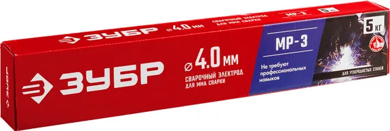 ЗУБР Д 4.0 х 450 мм, 5 кг в коробке МР-3 рутиловый, электрод сварочный (40015-4.0)