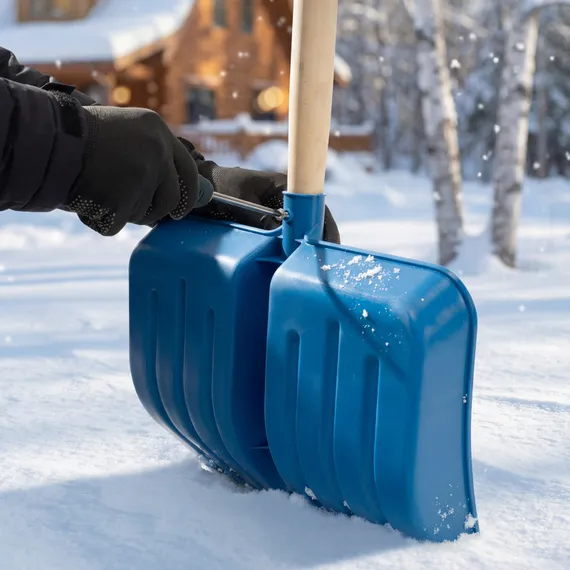 Лопата для уборки снега пластиковая, синяя, 420 х 425 мм, без черенка, Сибртех