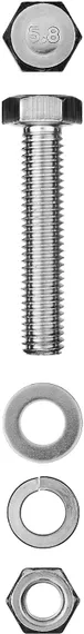 ЗУБР DIN 933, M8 х 50 мм, цинк, 4 шт, болт с гайкой и шайбами (303436-08-050)