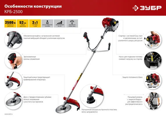Бензиновый триммер, ЗУБР 2.5 кВт, (КРБ-2500)