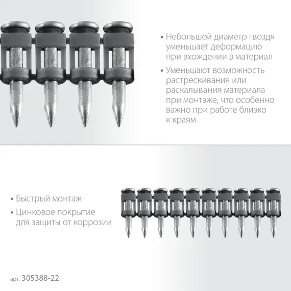 ЗУБР CN 22 х 2.7 мм, гвозди по бетону оцинкованные, 1000 шт (305388-22)