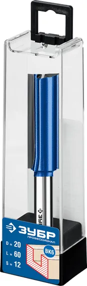 ЗУБР 20 x 60 мм, хвостовик 12 мм, фреза пазовая прямая с нижними подрезателями, Профессионал (28755-20-60)