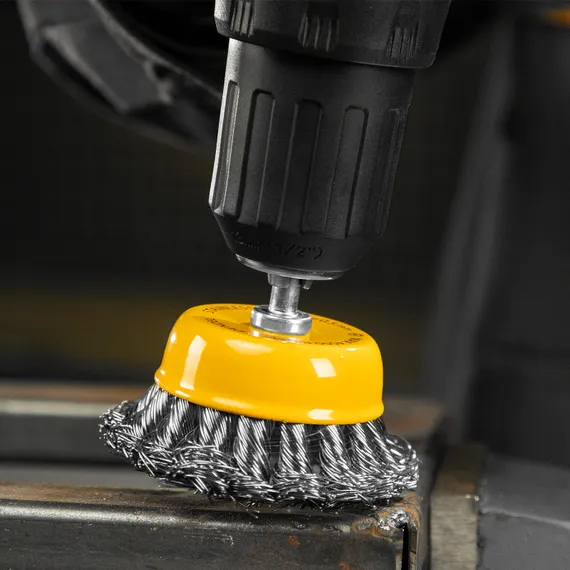 Щетка для дрели, 65 мм, Чашка, со шпилькой, нержавеющая крученая проволока Denzel
