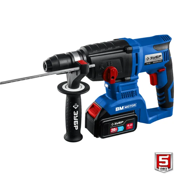 Перфоратор аккумуляторный бесщеточный в кейсе, ЗУБР Т7, 20 В, 26 мм, 2 АКБ (4 А·ч), Профессионал (PB-260-42)