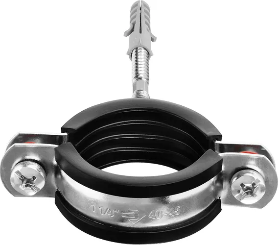ЗУБР 1 1/4″, цинк, 1 шт, трубный хомут с сантехнической шпилькой и дюбелем (37866-40-45)
