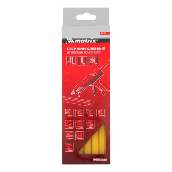 Стержни клеевые, желтый, 11 х 200 мм, в упаковке 6 шт Matrix