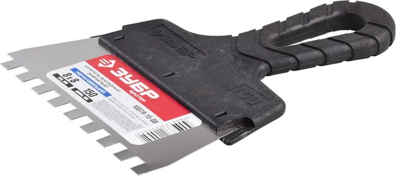 ЗУБР 150 мм, зуб 8 х 8 мм, пластиковая ручка, нержавеющий фасадный шпатель (10078-15-08)