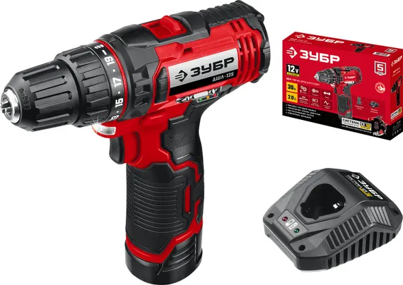 Дрель-шуруповерт, ЗУБР С1-12, 12 В, 30 Н·м, 1 АКБ (2 А·ч), (ДШЛ-125-21)