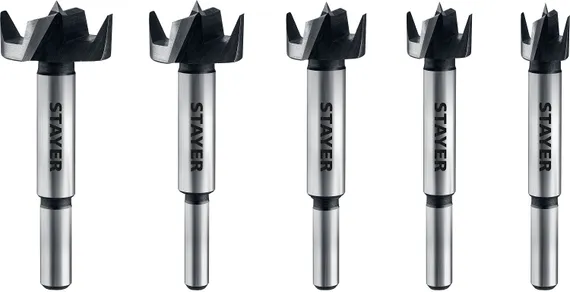 STAYER Forstner, 5 шт: 15-20-25-30-35 мм, набор сверл Форстнера по дереву, ДСП (29985-H5)