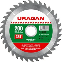 URAGAN Optimal cut, 200 х 30/20 мм, 36Т, пильный диск по дереву (36801-200-30-36)