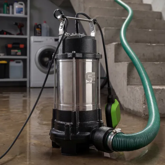 Фекальный насос СФН1100-Н, 1100 Вт, напор 10 м, 18000 л/ч, нож Сибртех