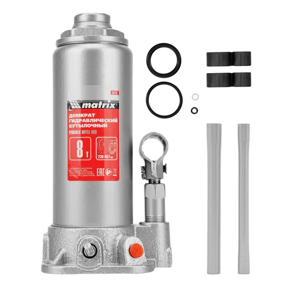 Домкрат гидравлический бутылочный, 8 т, высота подъема 230-457 мм Matrix