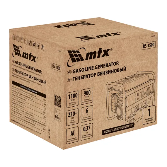 Генератор бензиновый RS-1500, 1,1 кВт, 230В, ручной стартер MTX