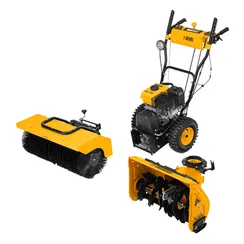 Гибридная снегоуборочная машина с функц. подметания SWB-800, 212 сс, руч. старт, 2 насадки Denzel