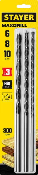 STAYER Maxdrill, 3 шт: 6-8-10 х 300 мм, набор сверл спиральных по дереву (2943-300-H3)