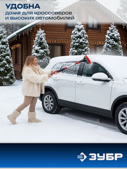 Щетка-сметка автомобильная ЗУБР Мастер для снега, телескопическая, поворотная, со скребком, 810-1060мм