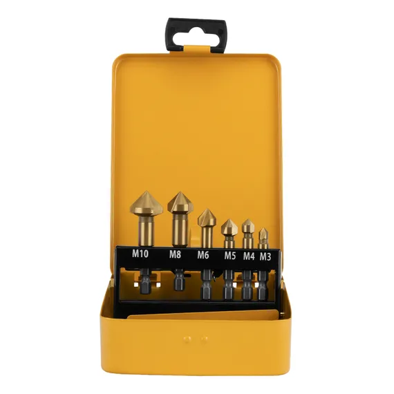 Набор зенковок, HSS, M3-M10, 6 шт, металл. кейс // Denzel