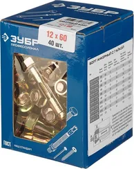 ЗУБР 12 х 60 мм, 40 шт, анкерный болт с гайкой, Профессионал (302342-12-060)