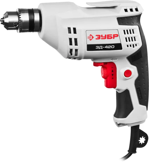 Дрель реверсивная, ЗУБР ЗД-420ЭРМ2, ключевой патрон, 10мм, 420 Вт