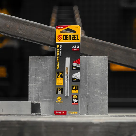 Сверло спиральное по металлу 2,5 x 57 мм, Р6М5, Golden Tip , 2шт. Denzel