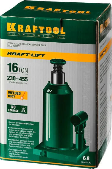 KRAFTOOL KRAFT-LIFT, 16 т, 230 - 460 мм, бутылочный гидравлический домкрат (43462-16)