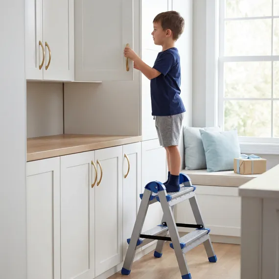 Стремянка двухсторонняя 2 ступени, сталь профиль, стальные ступени, Россия Сибртех