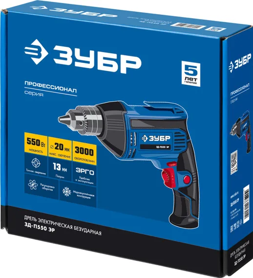 Безударная дрель, ЗУБР 550 Вт, 13 мм, Профессионал (ЗД-П550 ЭР)