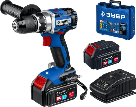 Бесщеточная дрель-шуруповерт, ЗУБР Т7, 20 В, 70 Н·м, 2 АКБ (4 А·ч), кейс, Профессионал (DB-201-42)