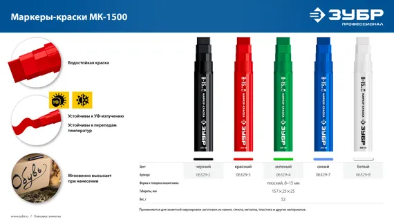 ЗУБР МК-1500 белый, 8-15 мм маркер-краска (06329-8)