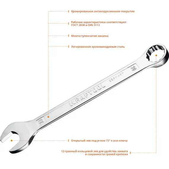 KRAFTOOL 30 мм, комбинированный гаечный ключ (27079-30)