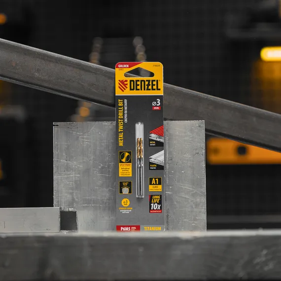 Сверло спиральное по металлу 3 x 60 мм, Р6М5, Golden Tip , 2шт. Denzel