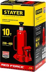 STAYER RED FORCE, 10 т, 230 - 460 мм, бутылочный гидравлический домкрат, Professional (43160-10)