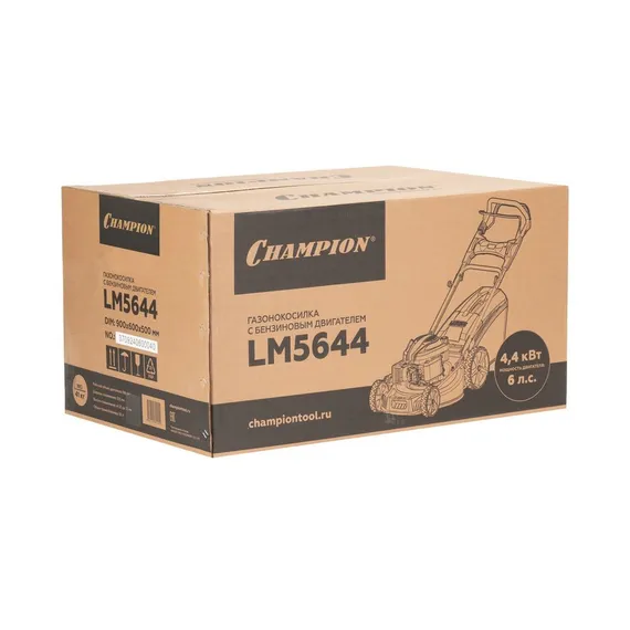 Газонокосилка CHAMPION LM5644 (PRO 4,4кВт привод 555мм 65л 25-75мм 1рычаг/6, 41кг 4в1)