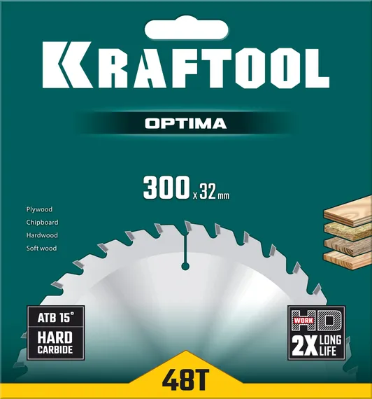 KRAFTOOL Optima, 300 х 32 мм, 48Т, пильный диск по дереву (36951-300-32)