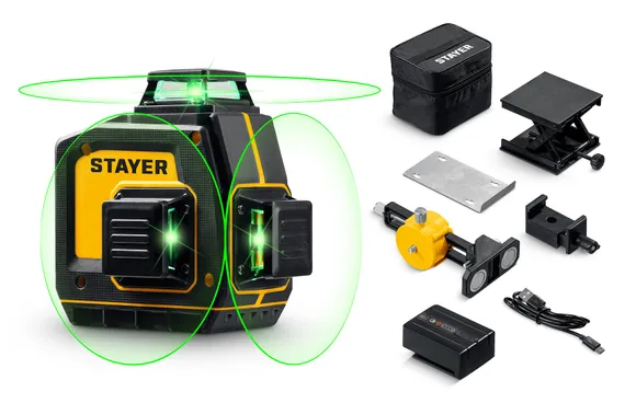 STAYER SL-3D #2, 50м, точн. +/-0,5 мм/м, зеленый лазерный нивелир, микролифт, держатель (34963-2)