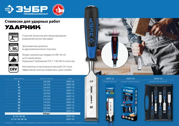 ЗУБР Ударник, 14 мм, стамеска-долото, Профессионал (18097-14)