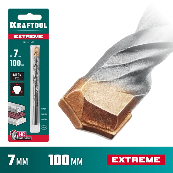 KRAFTOOL Extreme, 7 х 100 мм, трехгранный хвостовик, сверло по бетону (29166-100-07)