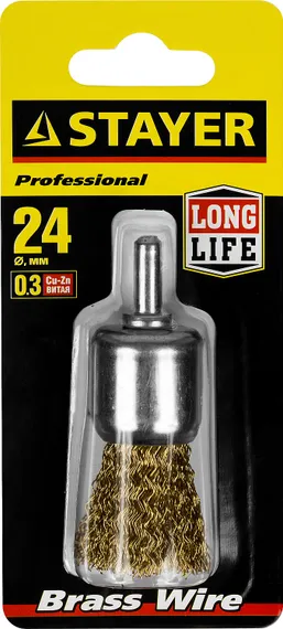 STAYER 24 мм, витая стальная латунированная проволока 0.3 мм, щетка кистевая для дрели (35113-24)