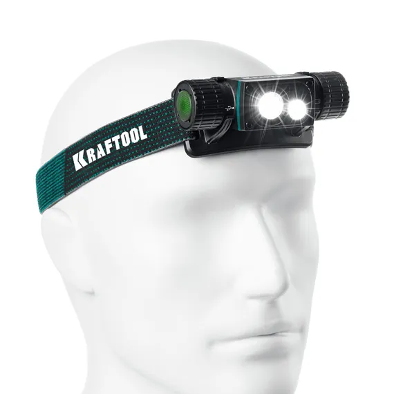 KRAFTOOL KH-7, 1000 лм, 4 режима, 3в1 аккумуляторный налобный/ручной фонарь, 2200мАч (56450)