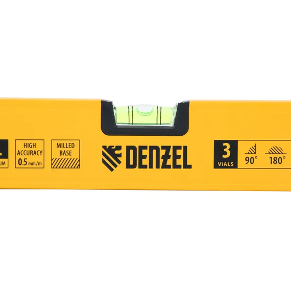 Уровень алюминиевый, магнит, фрезерованный, 3 глазка (1 зеркал.) 0,5 мм/м, 800 мм Denzel
