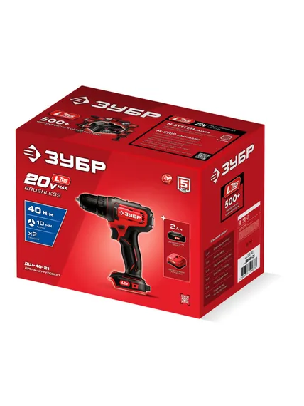 Дрель-шуруповерт, ЗУБР 20 В, 40 Н·м, 1 АКБ LMS (2 А·ч), (ДШ-40-21)